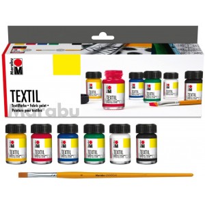 Colori per Tessuto Textil - Set Plus 6x15 ml + Pennello - Marabu